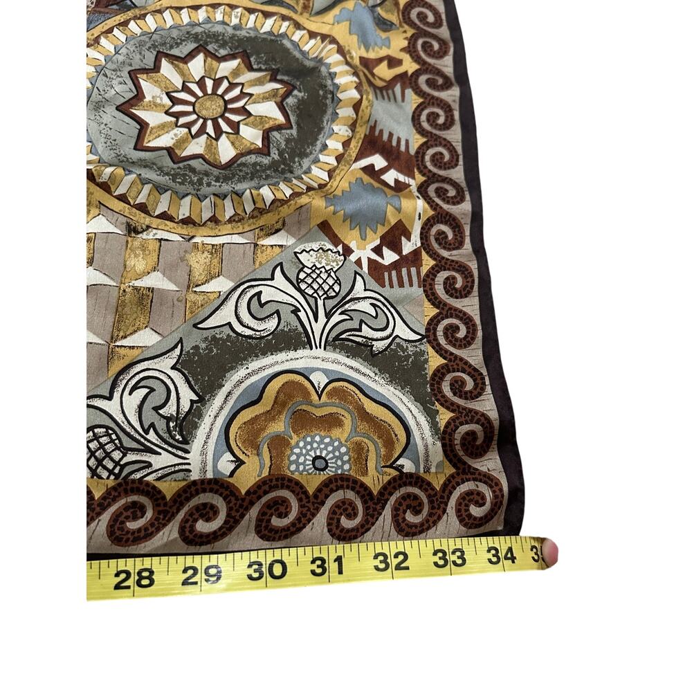 Vintage Echo Silk Scarf Patchwork Medallion Greek Key Baroque Print Square 34x34 - Picture 4 of 5
